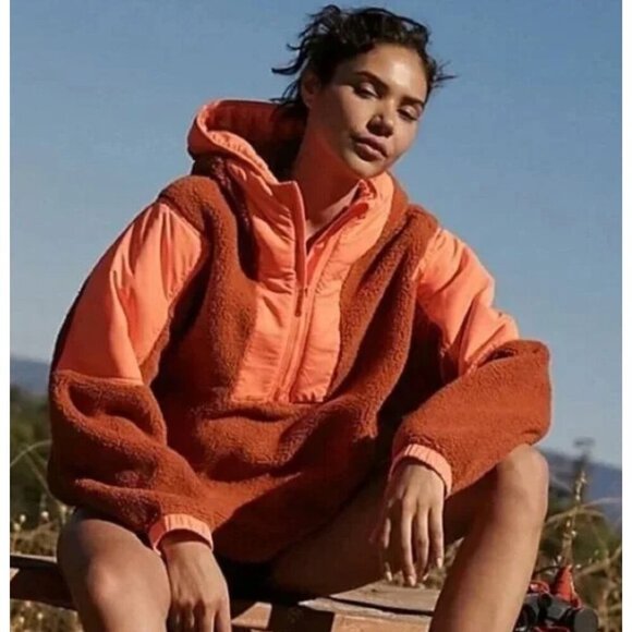 Free People FP Movement Womens Lead The Pack Fleece Pullover Hoodie Jacket NWOT